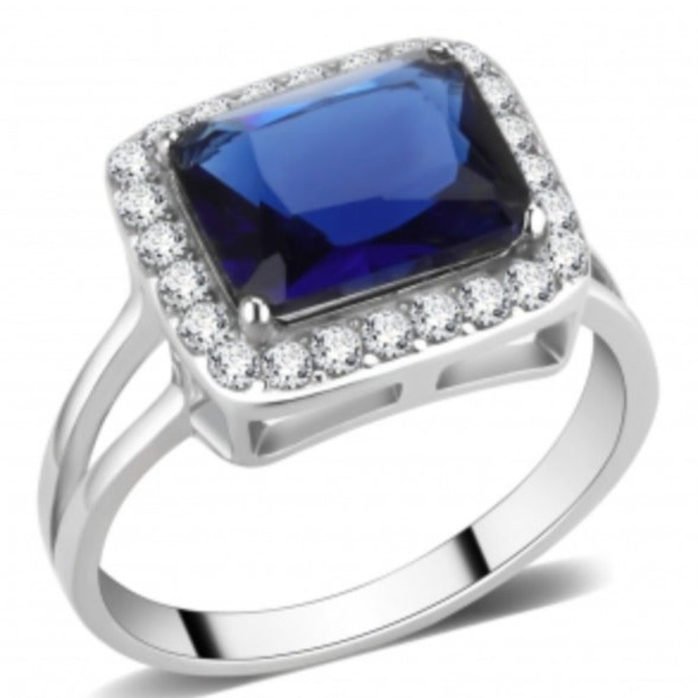 Platinum Plated CZ Sapphire Diamond Ring